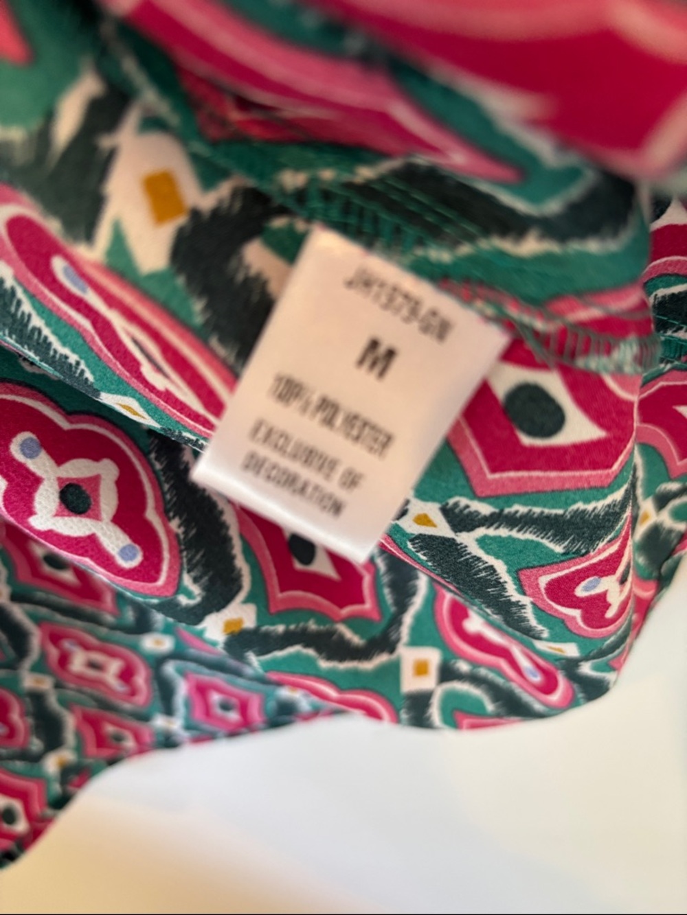 THML Teal and Hot Pink Printed Ruffle-Neck Puff Sleeve Blouse - Picture 11 of 16
